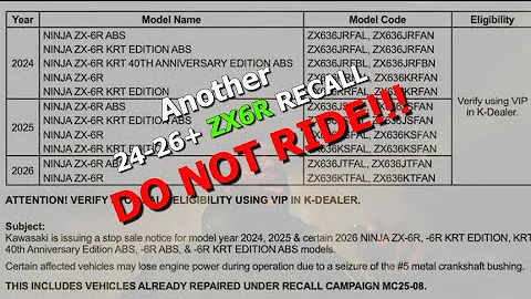 There's ANOTHER ZX6R recall - 2024-2026 Zx6r