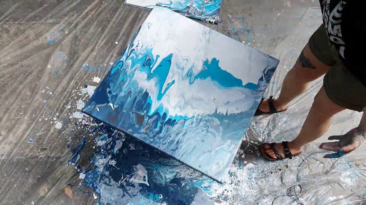 Timelapse Acrylic Pour Fluid Art Waterfall Hairdryer and Silver Leaf ...