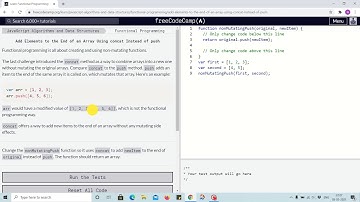 Tutorial 14 - add element to the end of an array using concat - freecodecamp