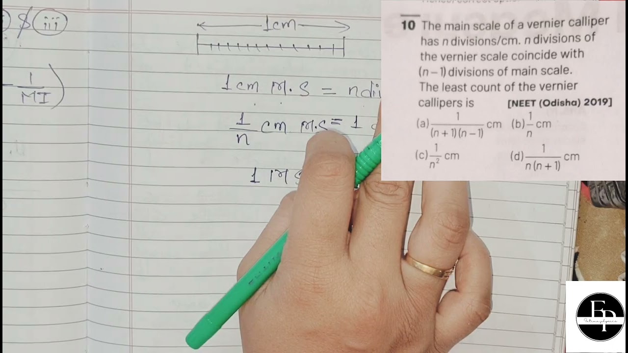 The main scale of a vernier callipers has n divisions/cm. n divisions of the vernier scale coincide