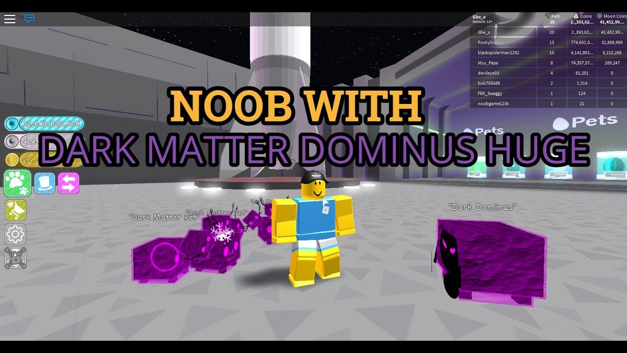 Roblox Noob With Dark Matter Dominus Huge Pet Simulator Youtube - huge update site noob en roblox