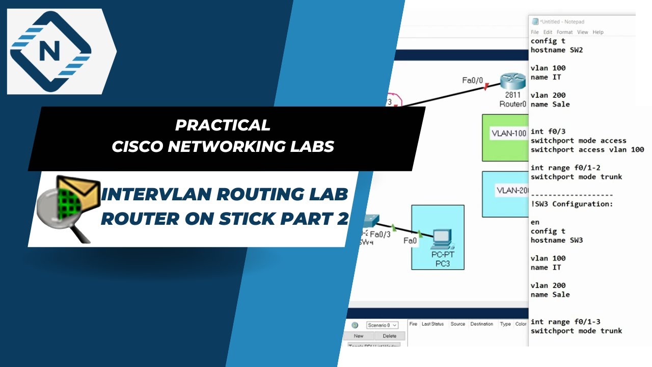Intervlan Routing Lab Part 2 | Router on Stick | Video # 21 - YouTube