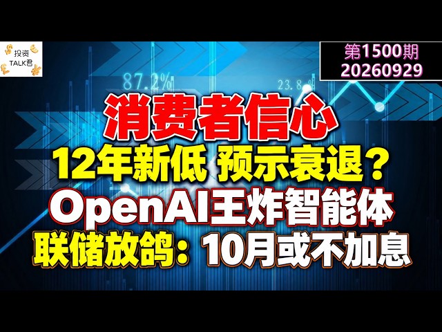 ✨【投资TALK君1500期】衰退预警？消费者信心12年新低！OpenAI出王炸智能体！10月份或不加息✨20260929#CPI #nvda #美股 #投资 #英伟达 #ai #特斯拉