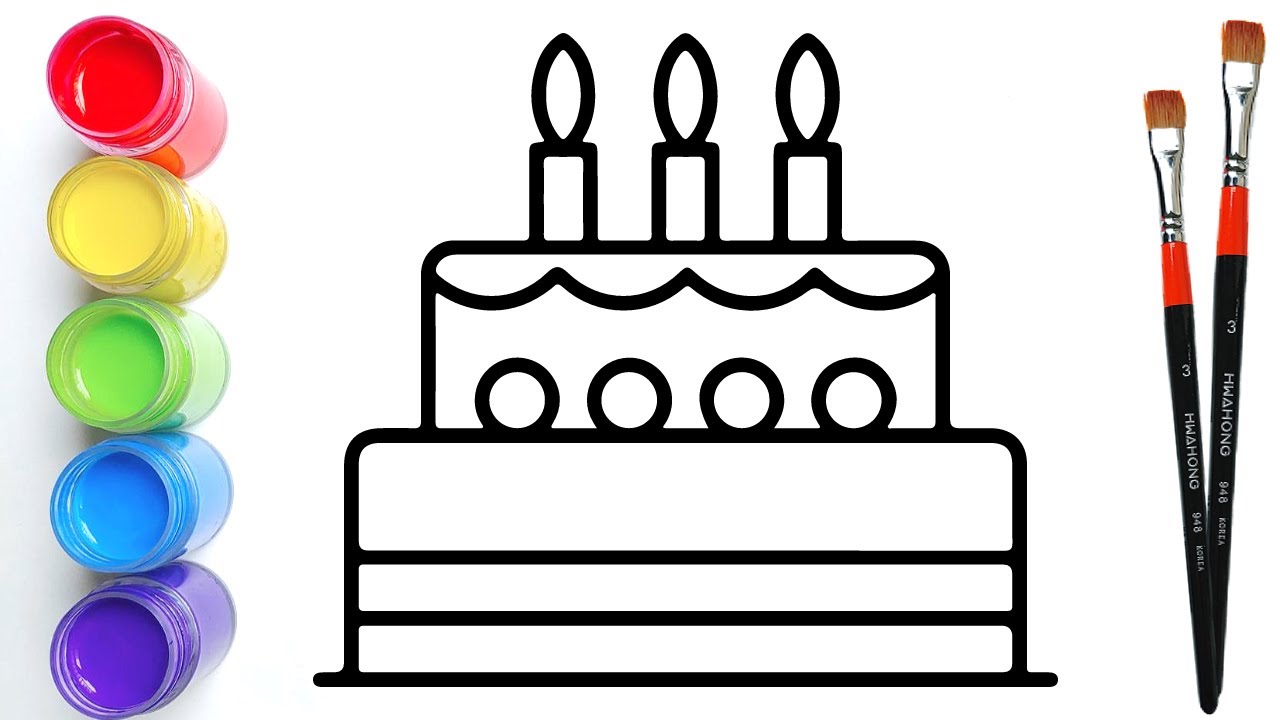 아이들을 위한 생일 케이크를 그리는 방법 How to Draw Birthday Cake for Kids Learn Colors with Cake Coloring