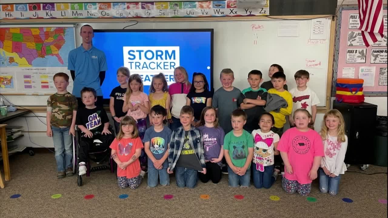 Valier students receive a weather lesson from a KRTV meteorologist