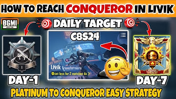 🇮🇳HOW TO REACH CONQUEROR IN LIVIK MAP ON 7 DAYS🚫C8S24 CONQUEROR RANK PUSH TIPS AND TRICKS✅BGMI/PUBG