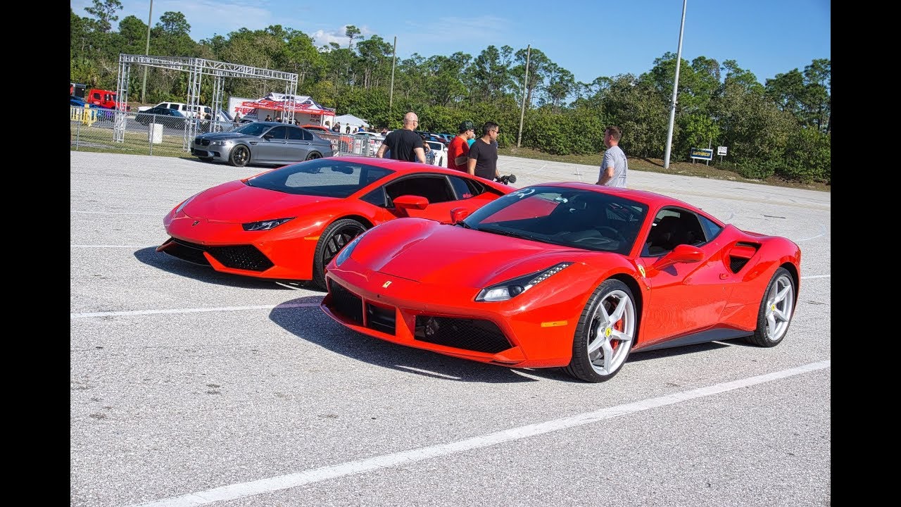 Lamborghini Huracan Vs Ferrari 488 Gtb 14 Mile Drag Racing With Dragtimes