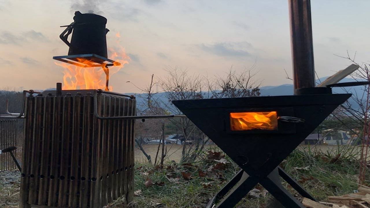 자작 캠핑 파이프우드가스스토브&TESCO화로대스토브 리뷰/Camping Pipewood Stove &TESCOStove