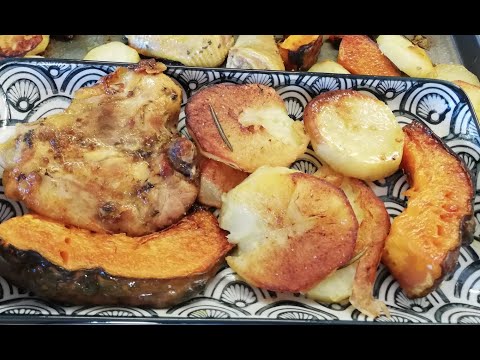 Video: Calabaza Y Patatas Al Horno Con Filete De Pollo