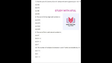 CLASS 10 MATHS ARITHMETIC PROGRESSION MCQ CBSE BOARD IMPORTANT QUESTION