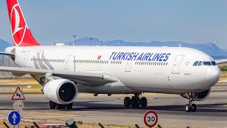 (4K) CLOSE-UP Planes taxi and take-off - Plane spotting on a summer day at Madrid airport!