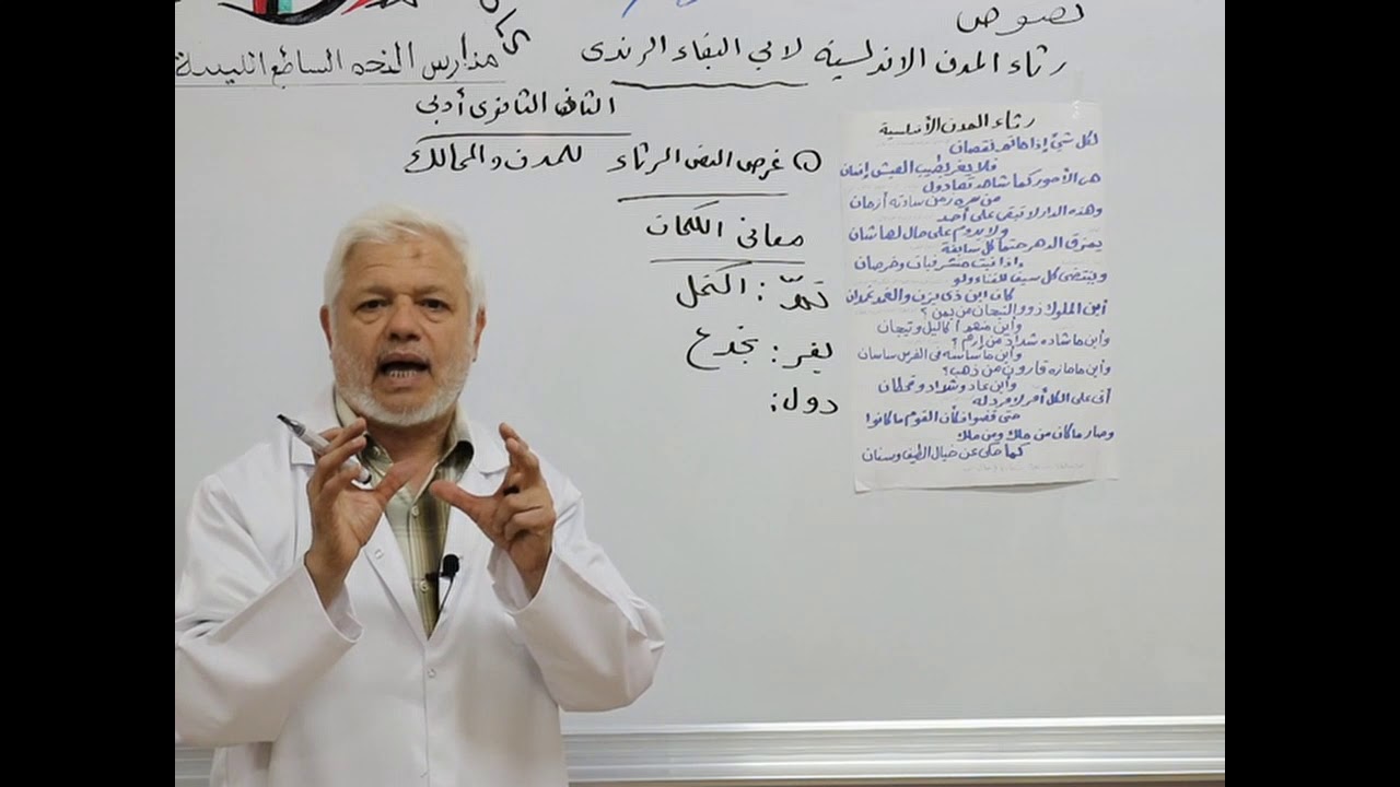 مادة اللغة العربية للصف الثاني الثانوي الأدبي/  نصوص  -  رثاء المدن الأندلسية لأبي البقاء الرندي