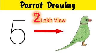 How To Draw Parrot Drawing From 5 Number | Parrot Drawing Easy | Parrot Drawing Step By Step Easy