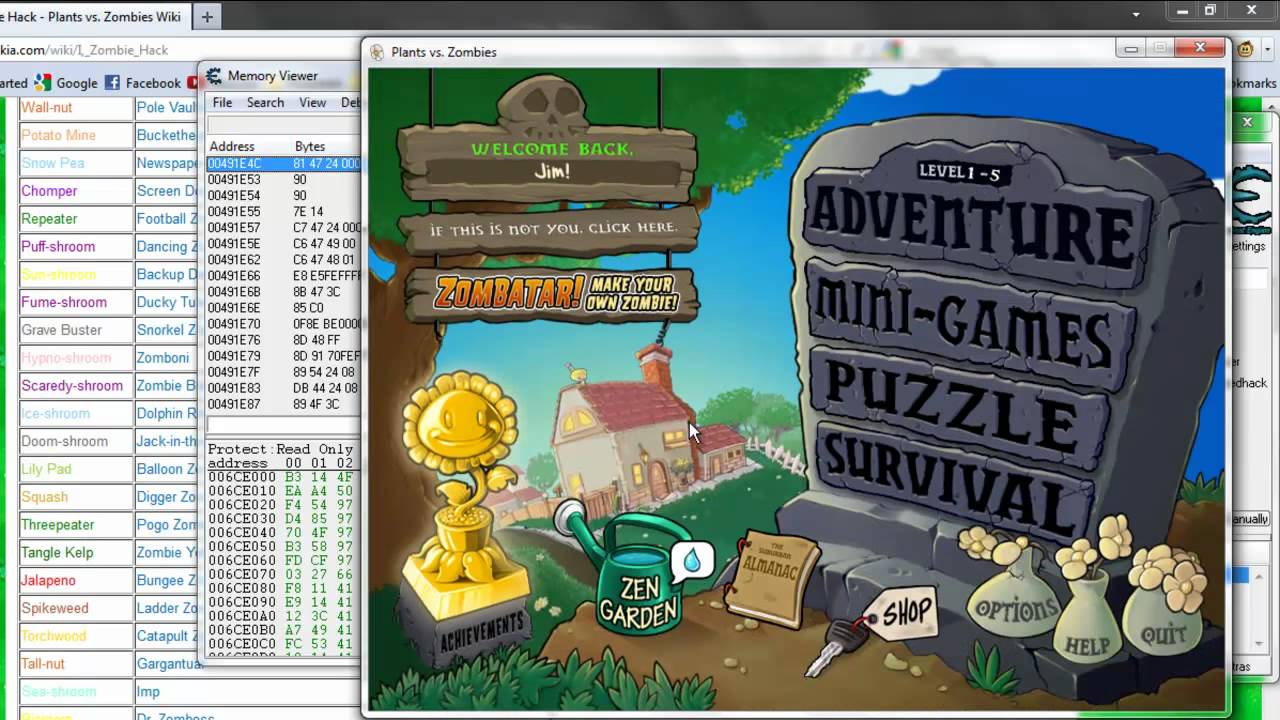 Hacking guide, Plants vs. Zombies Wiki