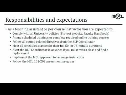 MCL Instructor Lesson 2 - TA and Per Course Responsibilities