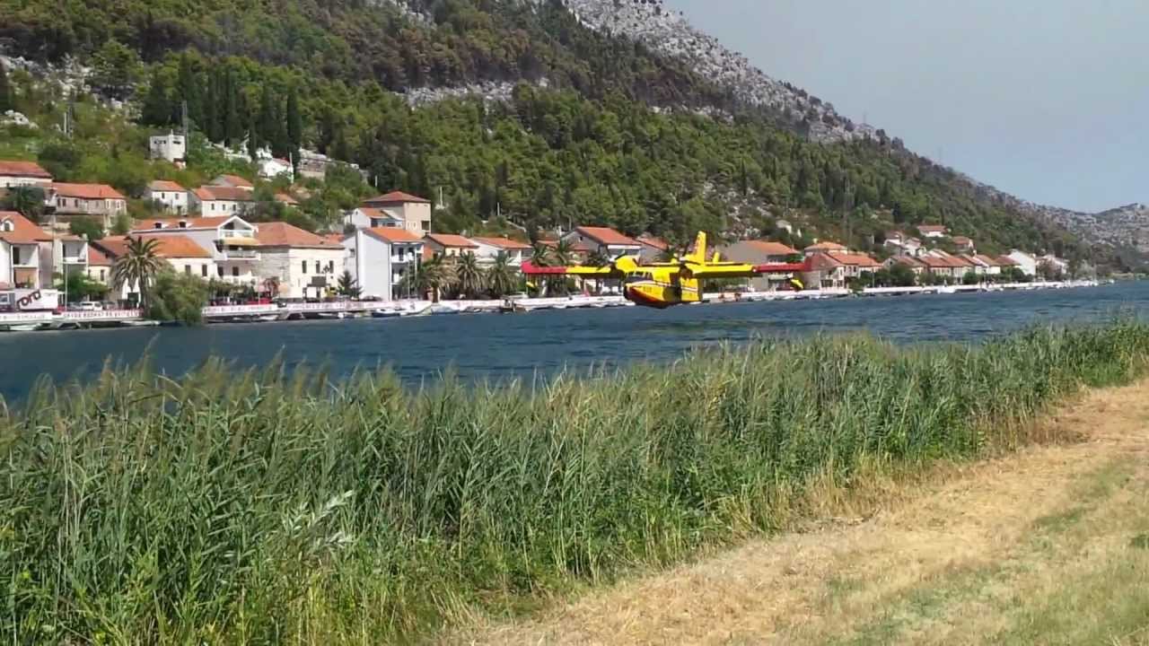CL-415 taking water from Neretva river, Croatia, summer 2012