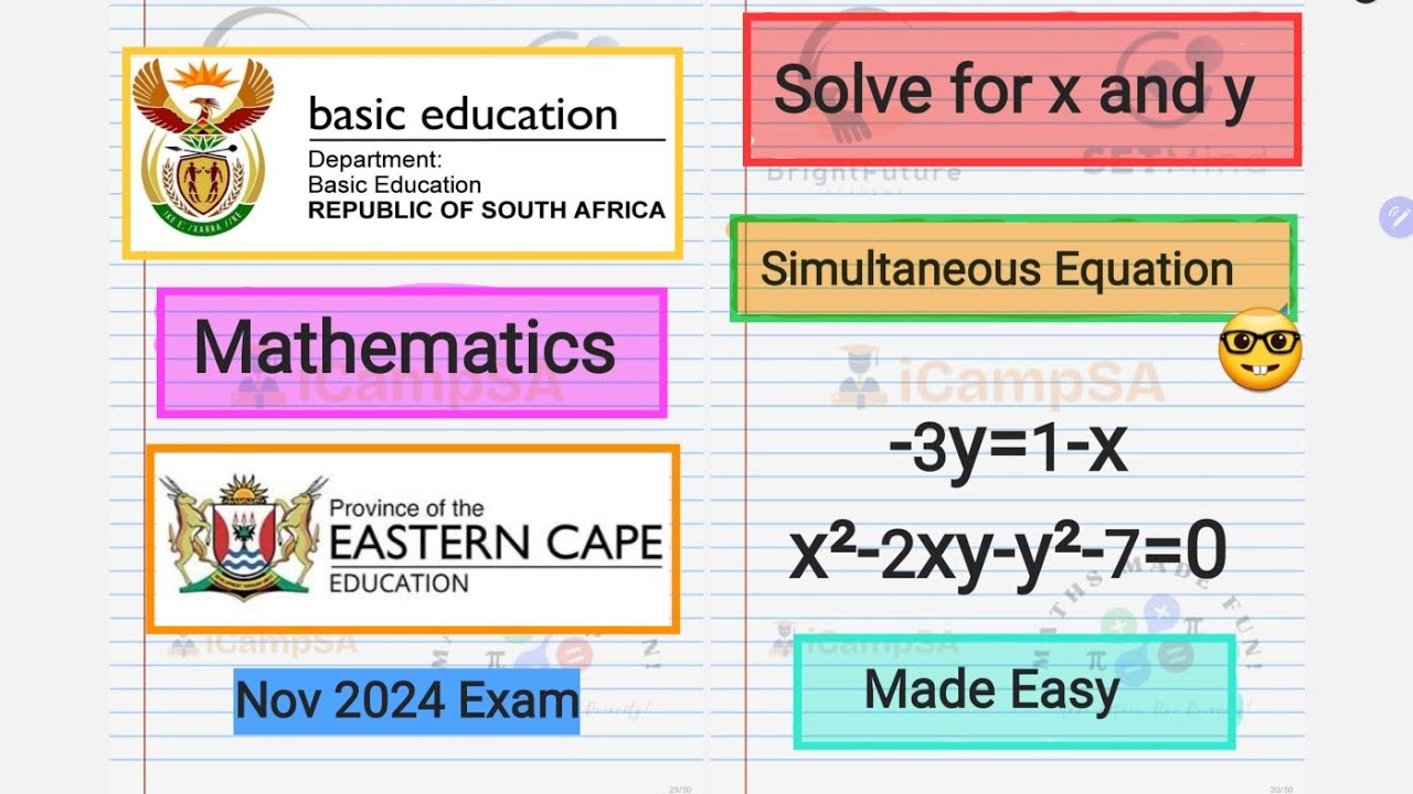 Solving Simultaneous Equations | solve for x and y | 2024 November Exam Question | iCampSA