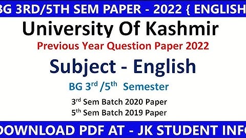 English 3rd/5th Sem Previous Year Question Paper 2022 Kashmir University - Download PDF Here