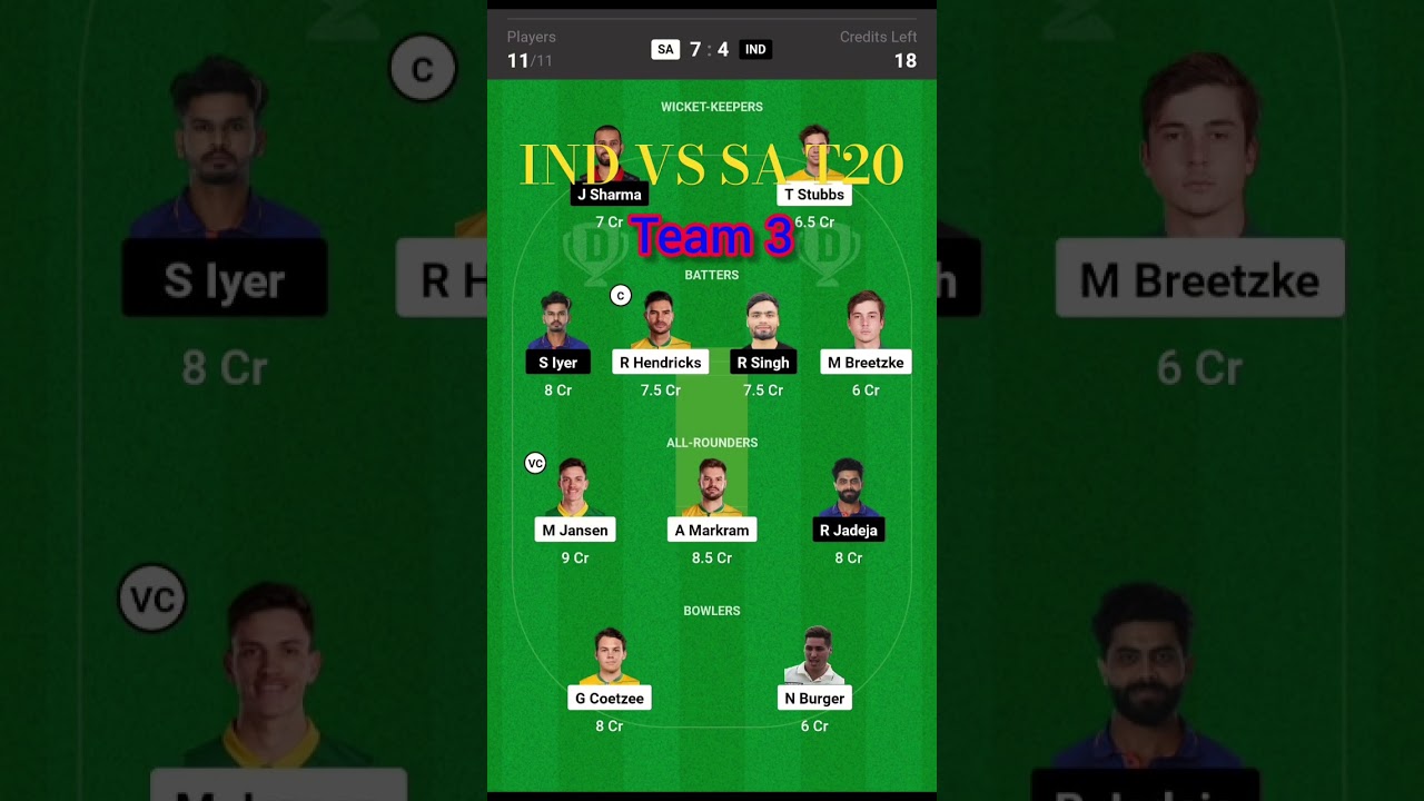 IND vs SA Dream11 Prediction  India vs South Africa Dream11 Team  IND vs SA Dream11 Team  1st t20