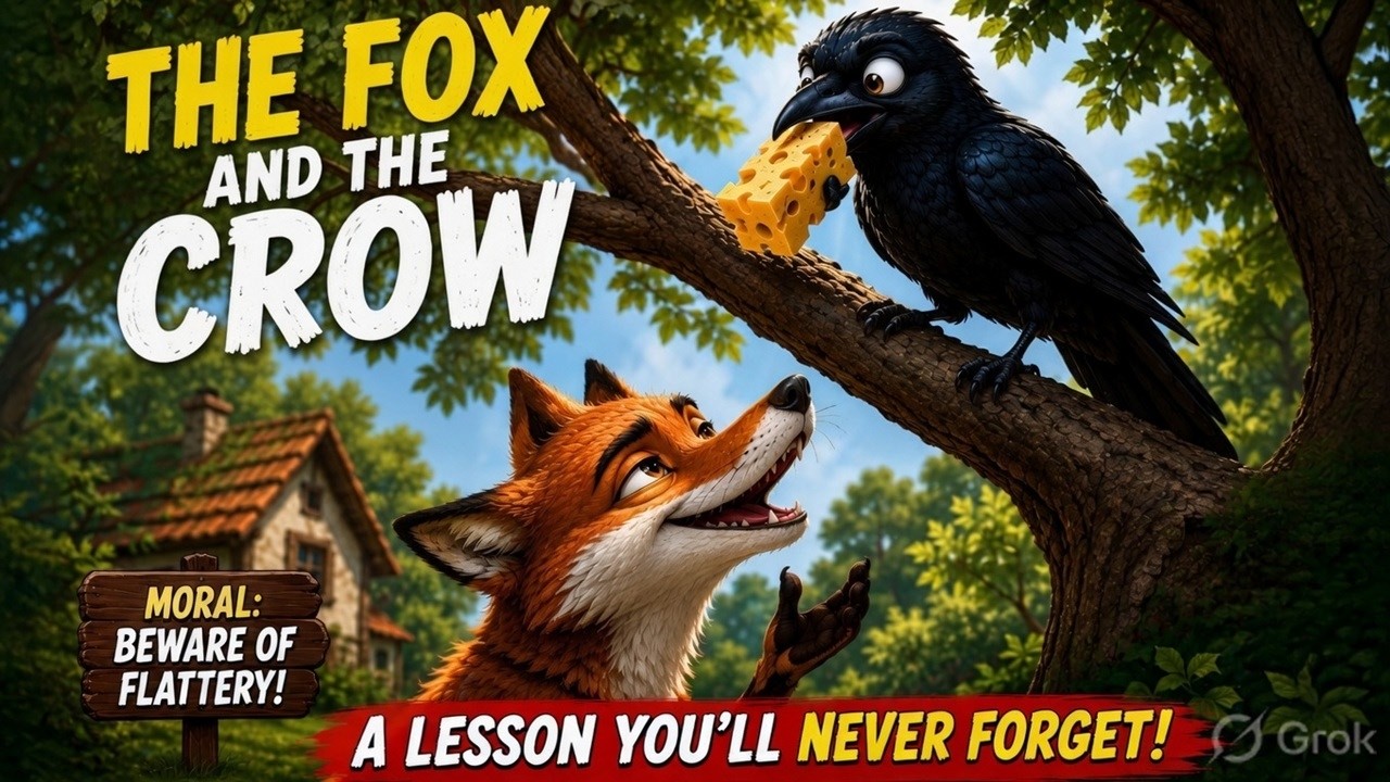 Video thumbnail for The Fox and the Crow | Clever Moral Story in English | Popular Aesop Fable | Famous Moral Story