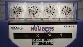 Evening Numbers Game Drawing: Saturday, September 7, 2019