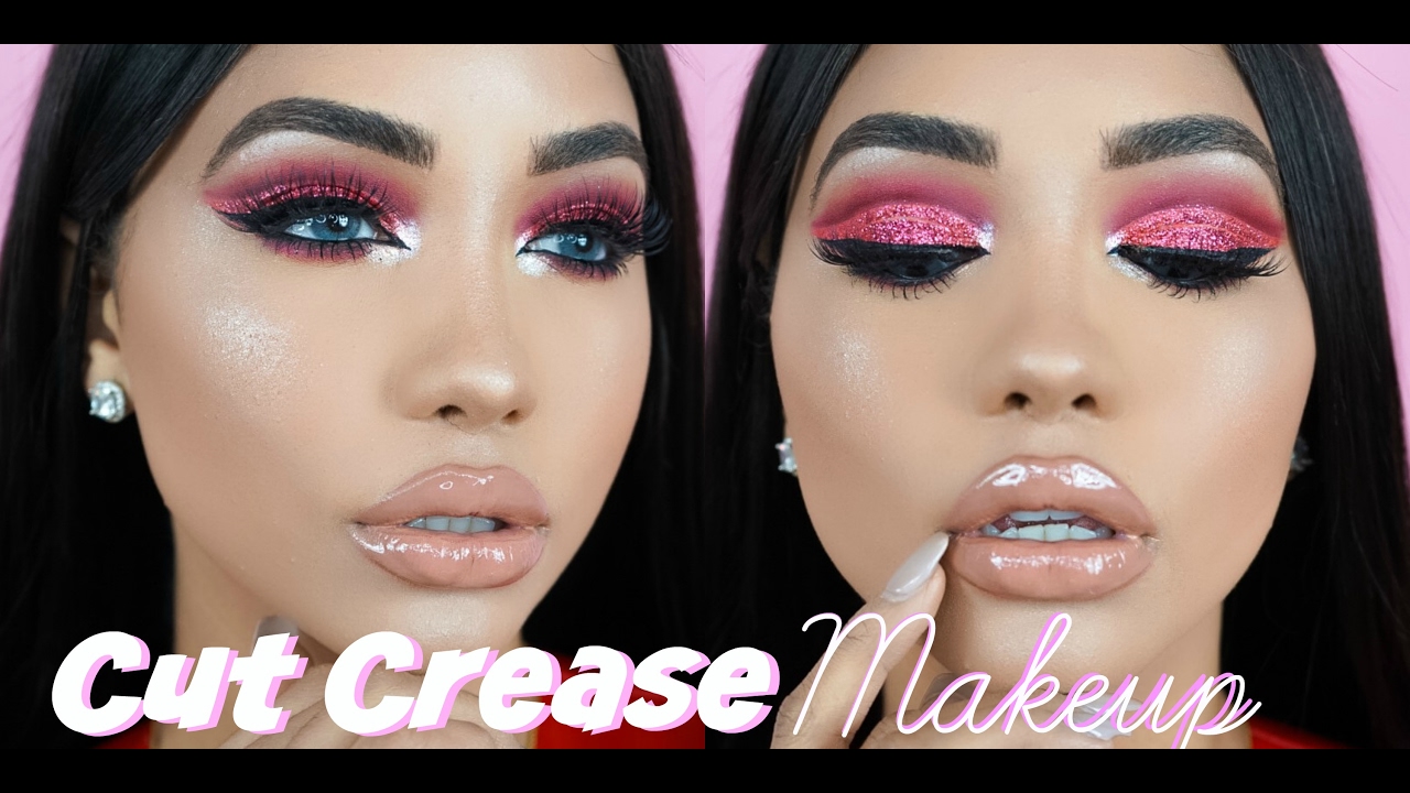 Valentines Day Pink Glitter Cut Crease Makeup Tutorial Silisponge