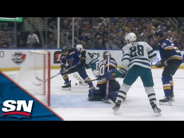 St. Louis Blues captain Justin Faulk delivers a bone-crunching hit to