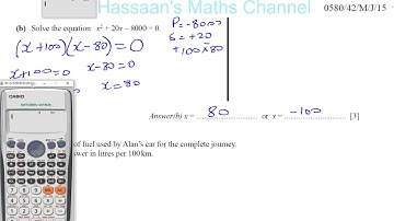 0580 42 M J 15 Q3b  Algebra   Solving Quadratic Equations