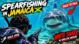I CAME FACE TO FACE😳WITH A WHITE SHARK | SOLO SPEARFISHING IN JAMAICA 🇯🇲