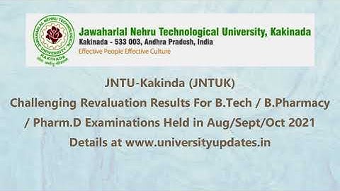 JNTUK Challenging Revaluation Results 2021 - For Exams Held in Aug/Sept/Oct 2021