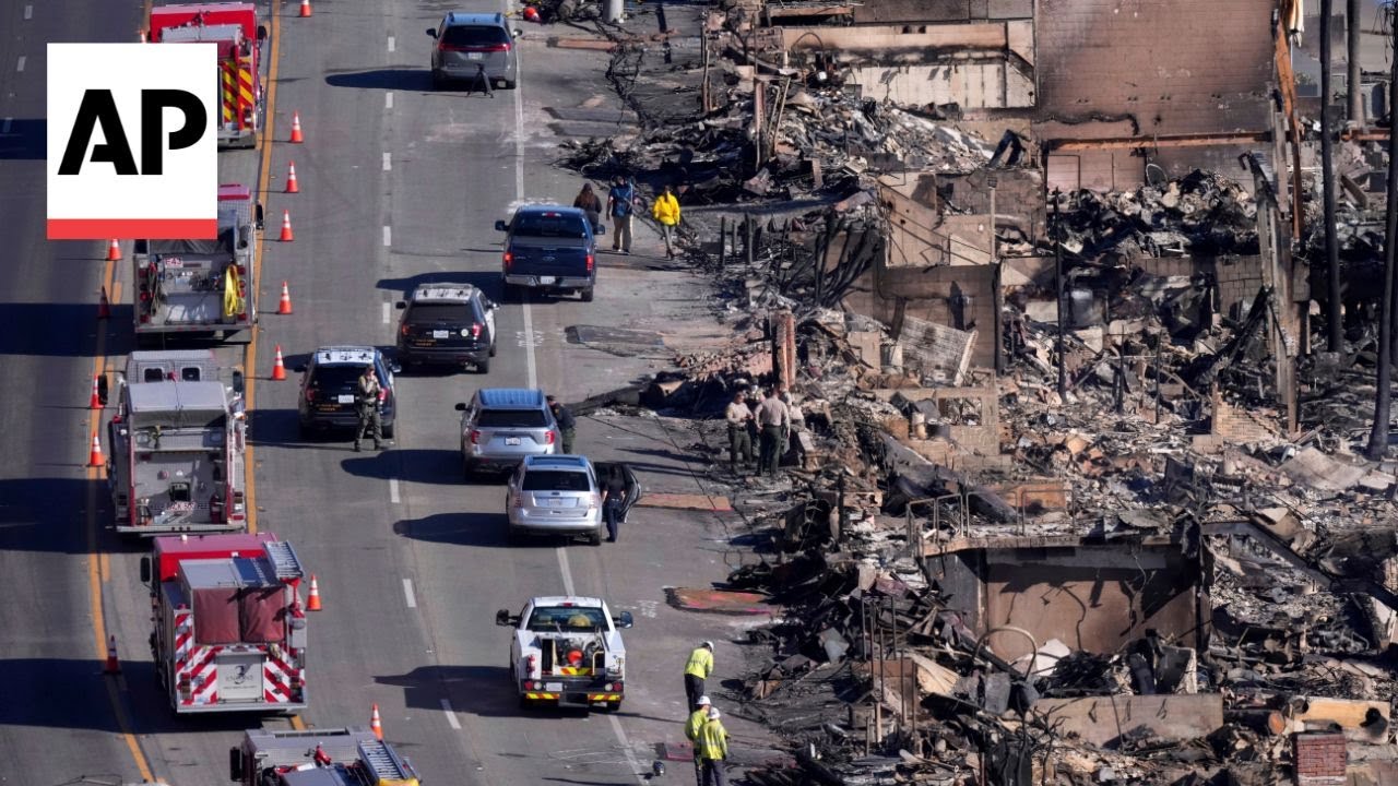 Aerial view of extensive damage left behind by Palisades wildfires in ...
