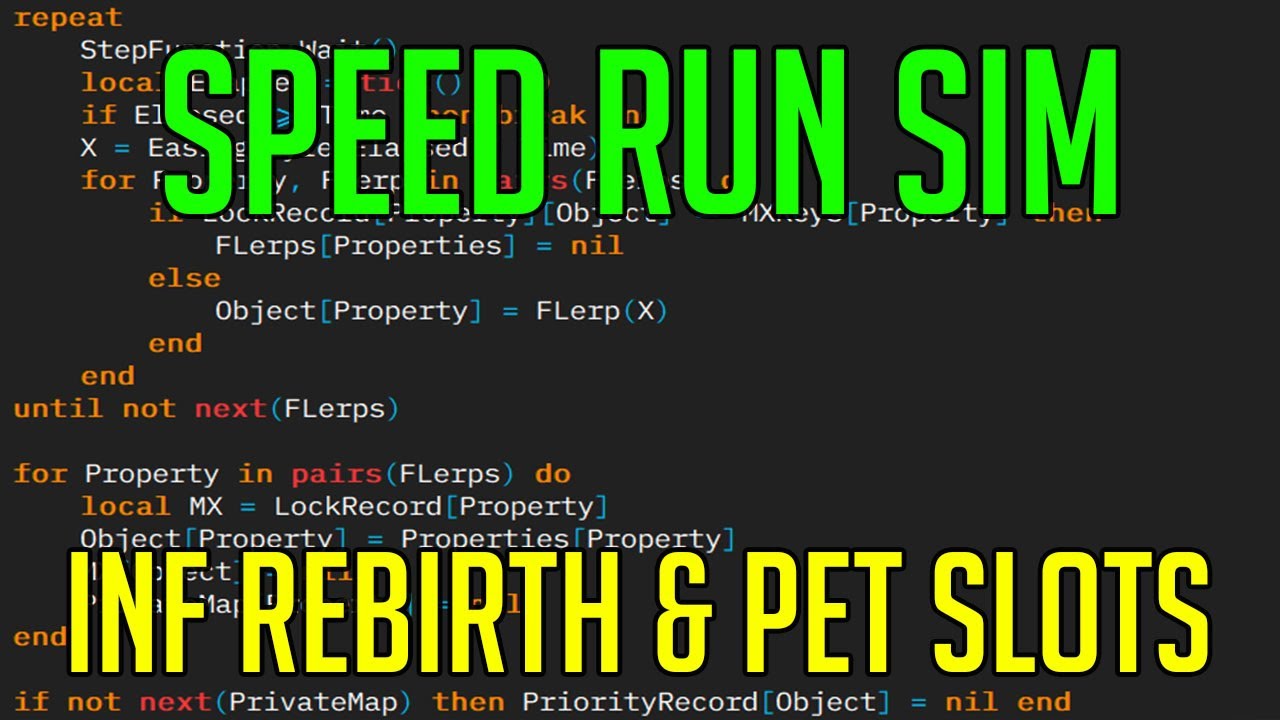 Speed Run Sim Hack Script Inf Rebirth Speed Pet Slots Youtube - roblox speed run simulator script