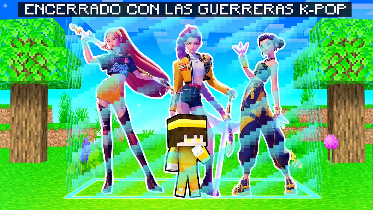 ¡Encerrado en UN BLOQUE con LAS GUERRERAS K-POP en Minecraft!