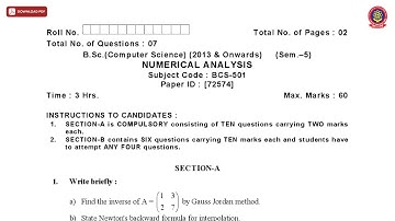BSC CS 5TH SEM NUMERICAL ANALYSIS V DEC 2018 | PTU