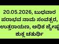 20 05 2026 Wednesday Parabhava Nama Samvatsara Uttarayana Adhika Jyeshtha Shukla Chaturthi 