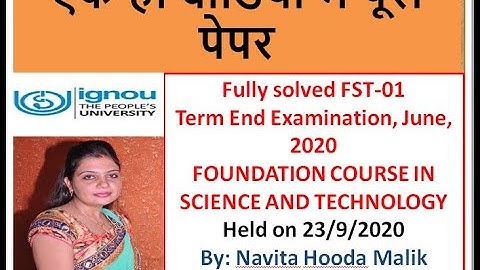 FST-01-JUNE/SEPTEMBER-2020 SOLUTION| IGNOU FST 01 Answer Key 2020| FST Exam held on 23/09/2020