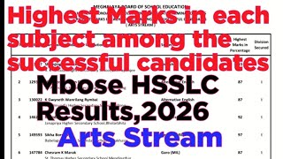 Highest Marks | Mbose HSSLC Results,2026 | Arts stream screenshot 4