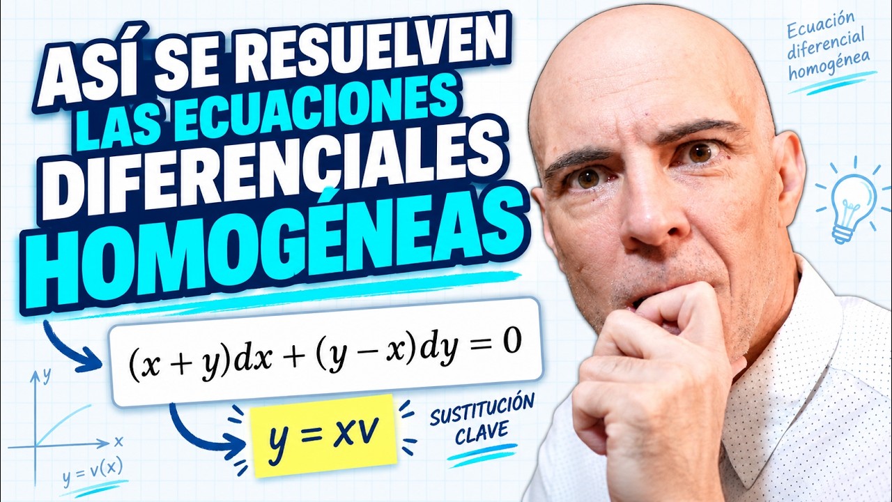 ECUACIÓN DIFERENCIAL HOMOGÉNEA | Cambio y = xv paso a paso