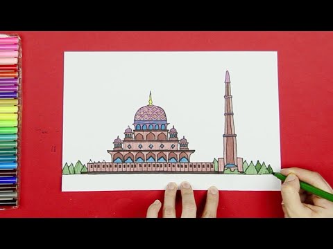 How to draw Putra Mosque (Masjid Putra), Malaysia