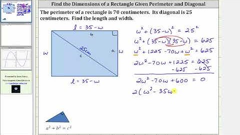 Quadratic App: Find the Dimensions of a Rectangle Given Perimeter and Diagonal