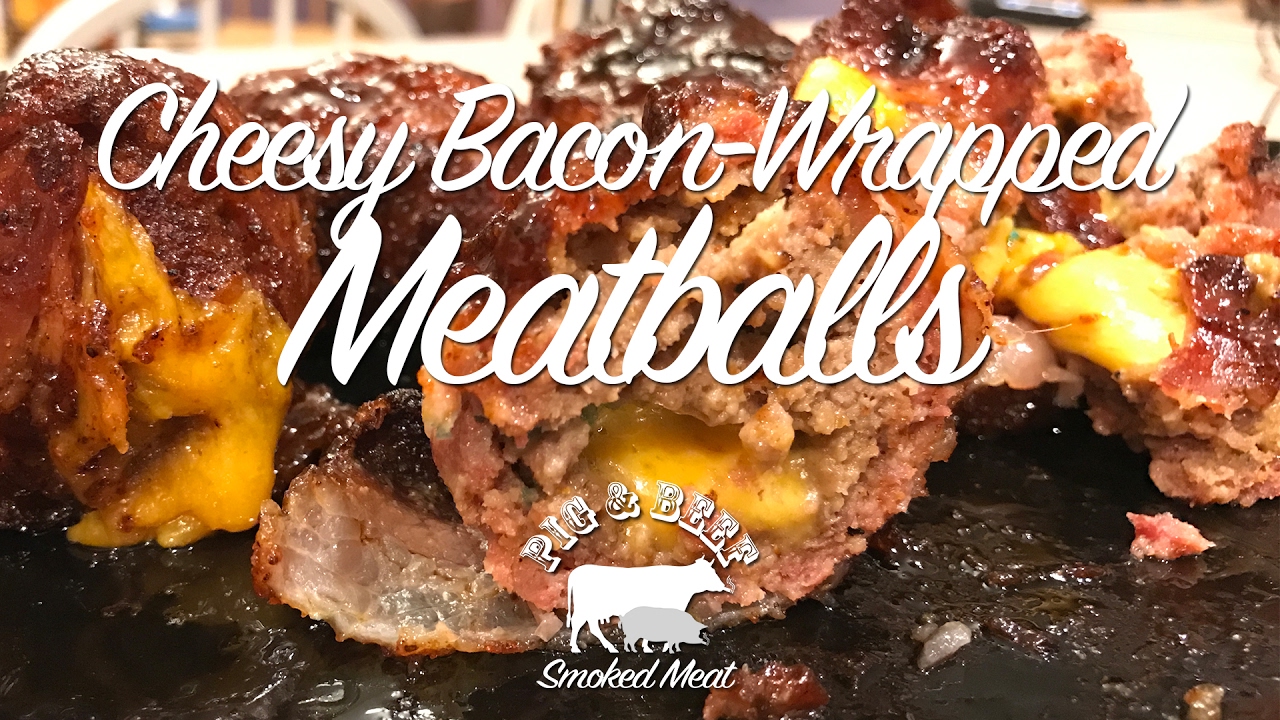Cheesy BaconWrapped Meatballs Smoked on a Traeger Wood Pellet Grill