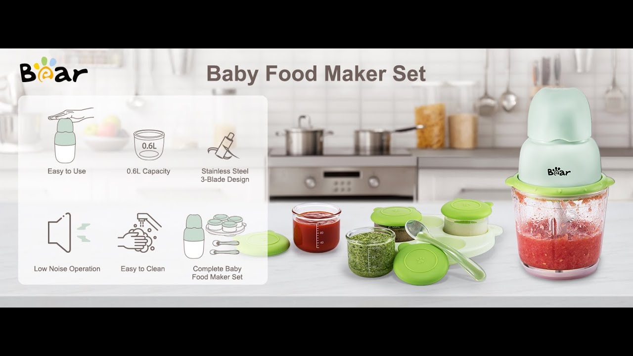 Bear Baby Food Maker, Baby Food Processor Set with Baby Food Containers, Silicone Spoons, QSJ-H02H6