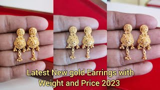 Latest New gold Earrings with weight and price 2023/Bridal gold earrings designs with price