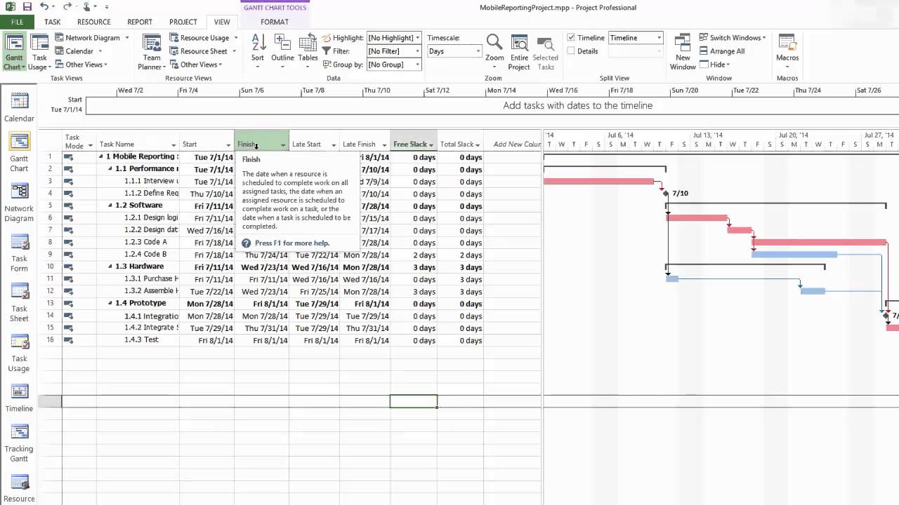 Project 2013 Gantt Chart