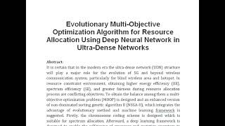 Evolutionary Multi Objective Optimization Algorithm for Resource Allocation Using Deep Neural Networ