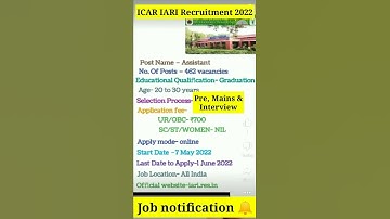ICAR IARI Assistant Recruitment 2022 – Notification #agrijobs #iarijobs