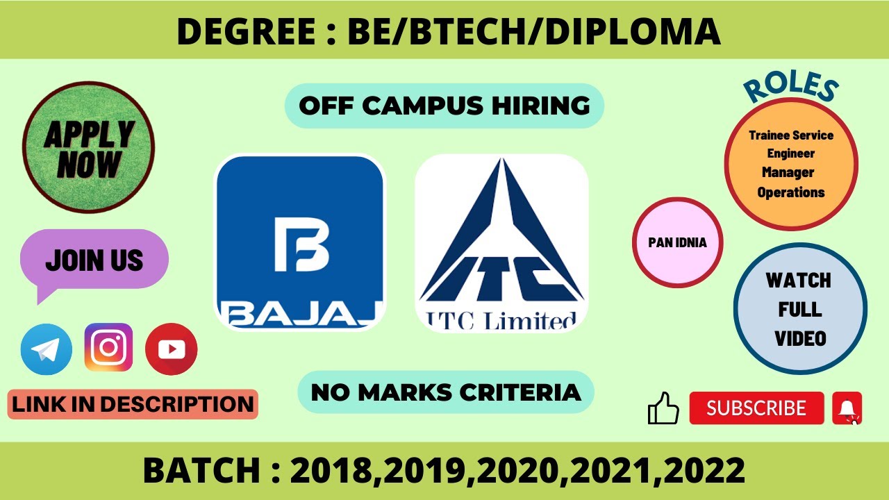 BAJAJ | ITC | BE/BTECH/DIPLOMA | 2023 | NEW 2023 OFF CAMPUS HIRING # ...