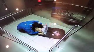 Pizza delivery driver caught on camera eating toppings