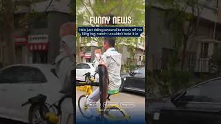 He's just riding around to show off his 10kg big catch—couldn't hold it in