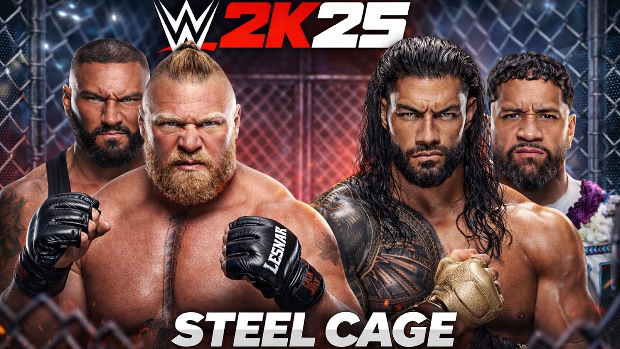 Brock Lesnar & Braun Breakker vs Roman Reigns & Jey Uso Steel Cage Match | WWE 2K25 Gameplay